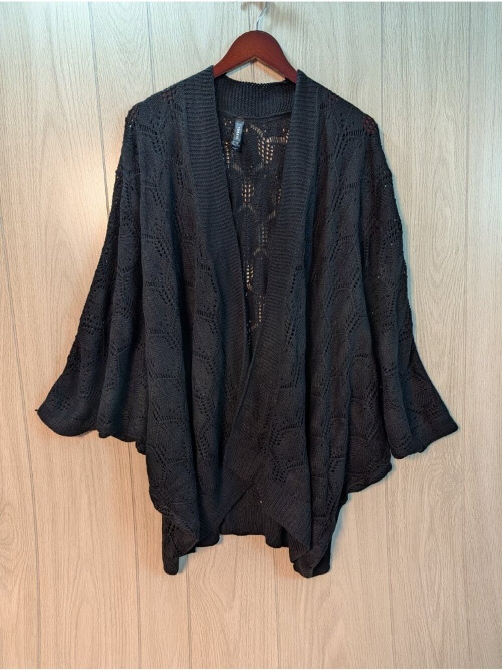 Torrid Open Front Chunky Knit Poncho Cape Cardigan Womens 1/2 Drapey Boho Black
